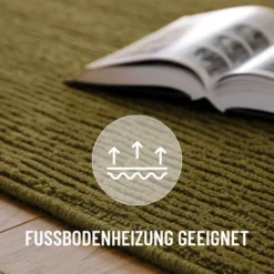 Kurzflor Teppich aus Schurwolle Oliv Grün