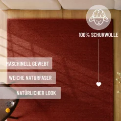 Kurzflor Teppich aus Schurwolle Purpur Rot