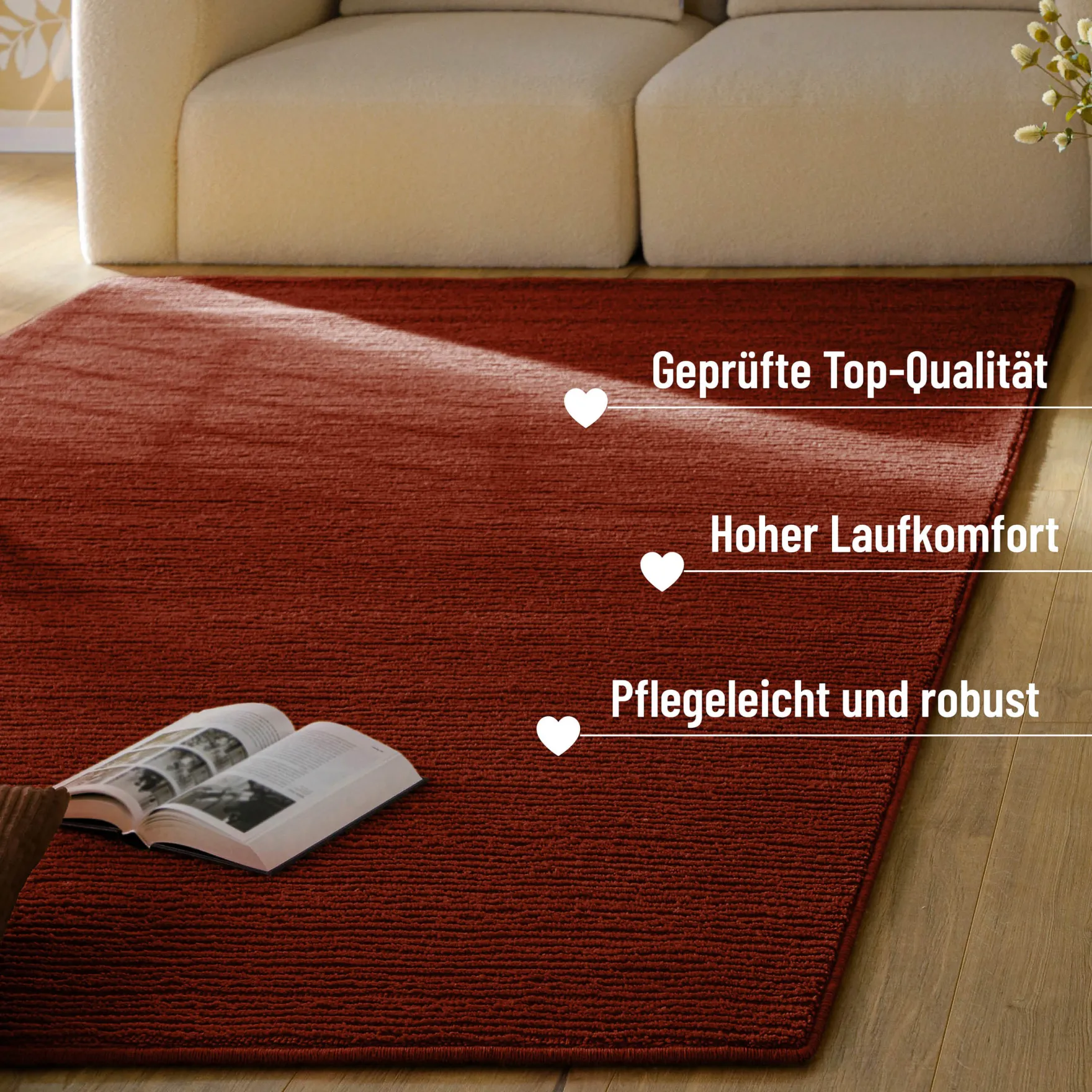 Kurzflor Teppich aus Schurwolle Purpur Rot "Castello ONE" WECONhome