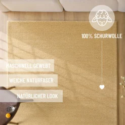 Kurzflor Teppich aus Schurwolle Sand Beige 