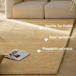 Kurzflor Teppich aus Schurwolle Sand Beige 