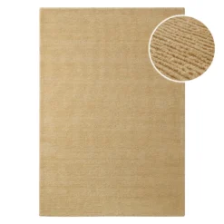 Kurzflor Teppich aus Schurwolle Sand Beige 