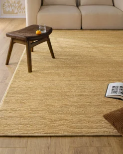 Kurzflor Teppich aus Schurwolle Sand Beige 