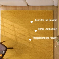 Kurzflor Teppich aus Schurwolle Gelb