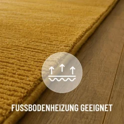 Kurzflor Teppich aus Schurwolle Gelb