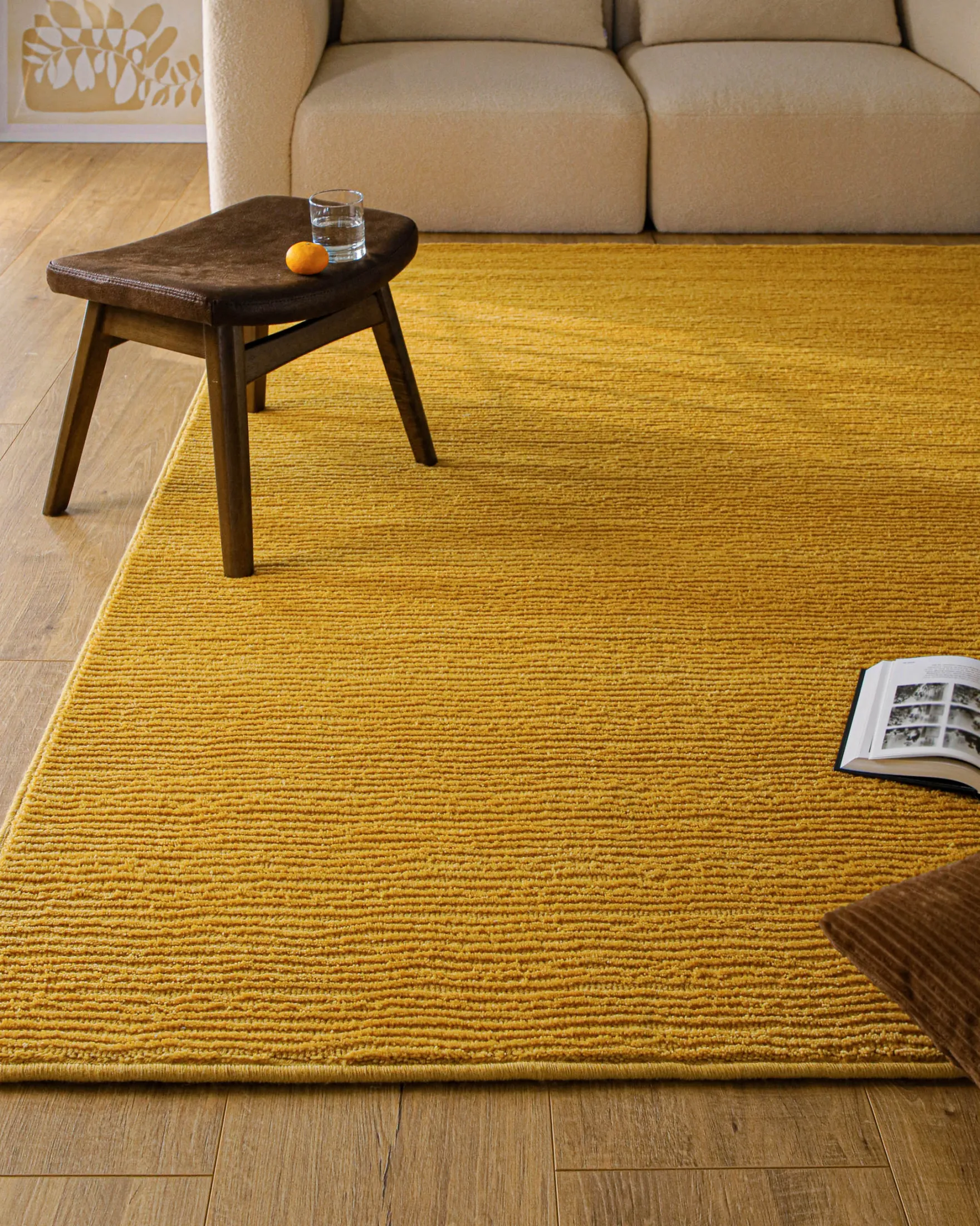 Kurzflor Teppich aus Schurwolle Gelb "Castello ONE" WECONhome
