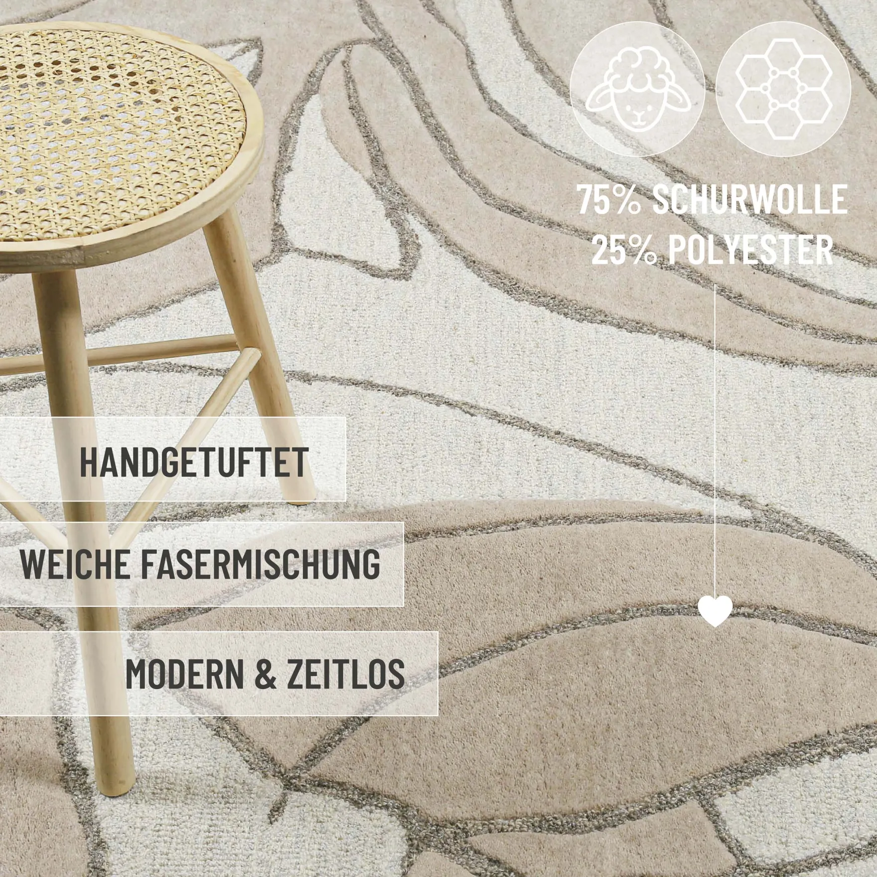 Kurzflorteppich Beige aus Schurwolle "Tunia" WECONhome