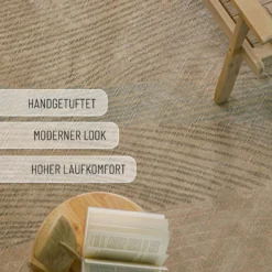 Kurzflorteppich Beige aus Viskose & Schurwolle