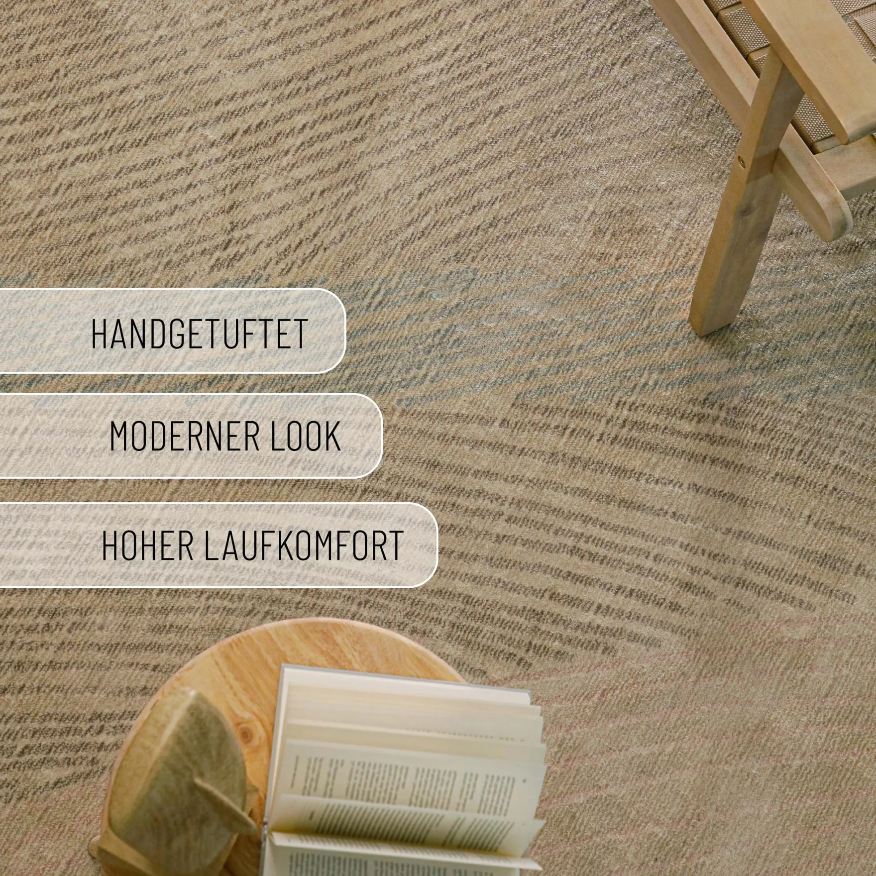 Kurzflorteppich Beige aus Viskose & Schurwolle "Skai" WECONhome