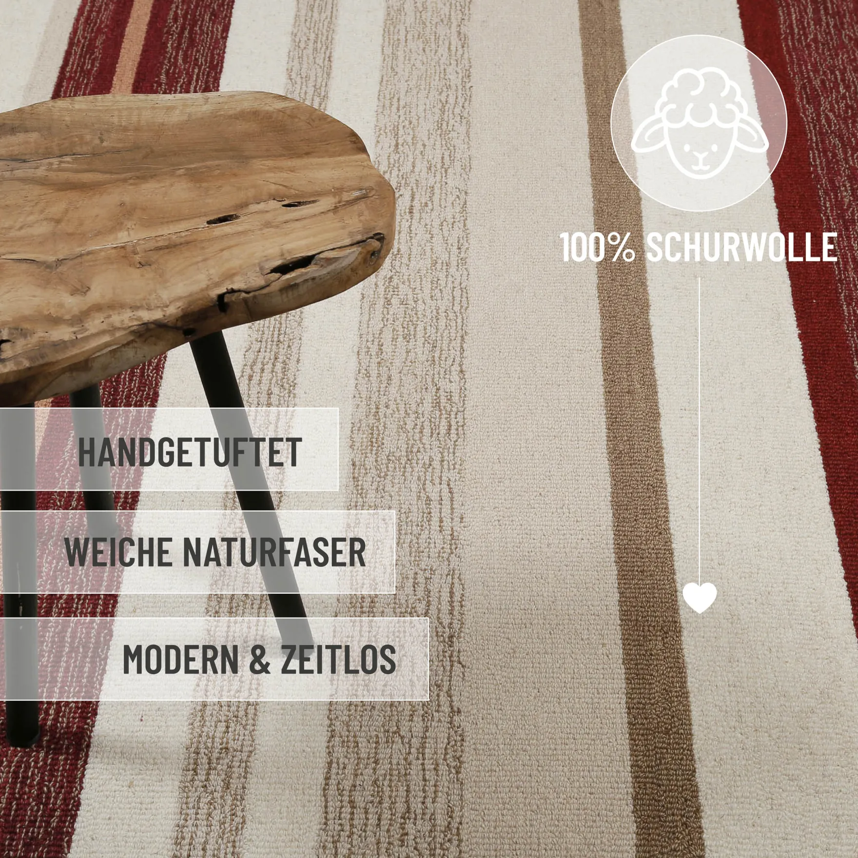Kurzflorteppich Beige Multi aus Schurwolle "Sally" WECONhome