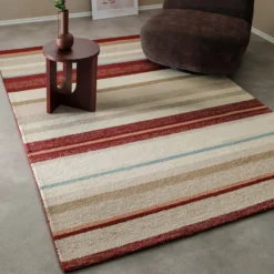 Kurzflorteppich Beige Multi aus Schurwolle