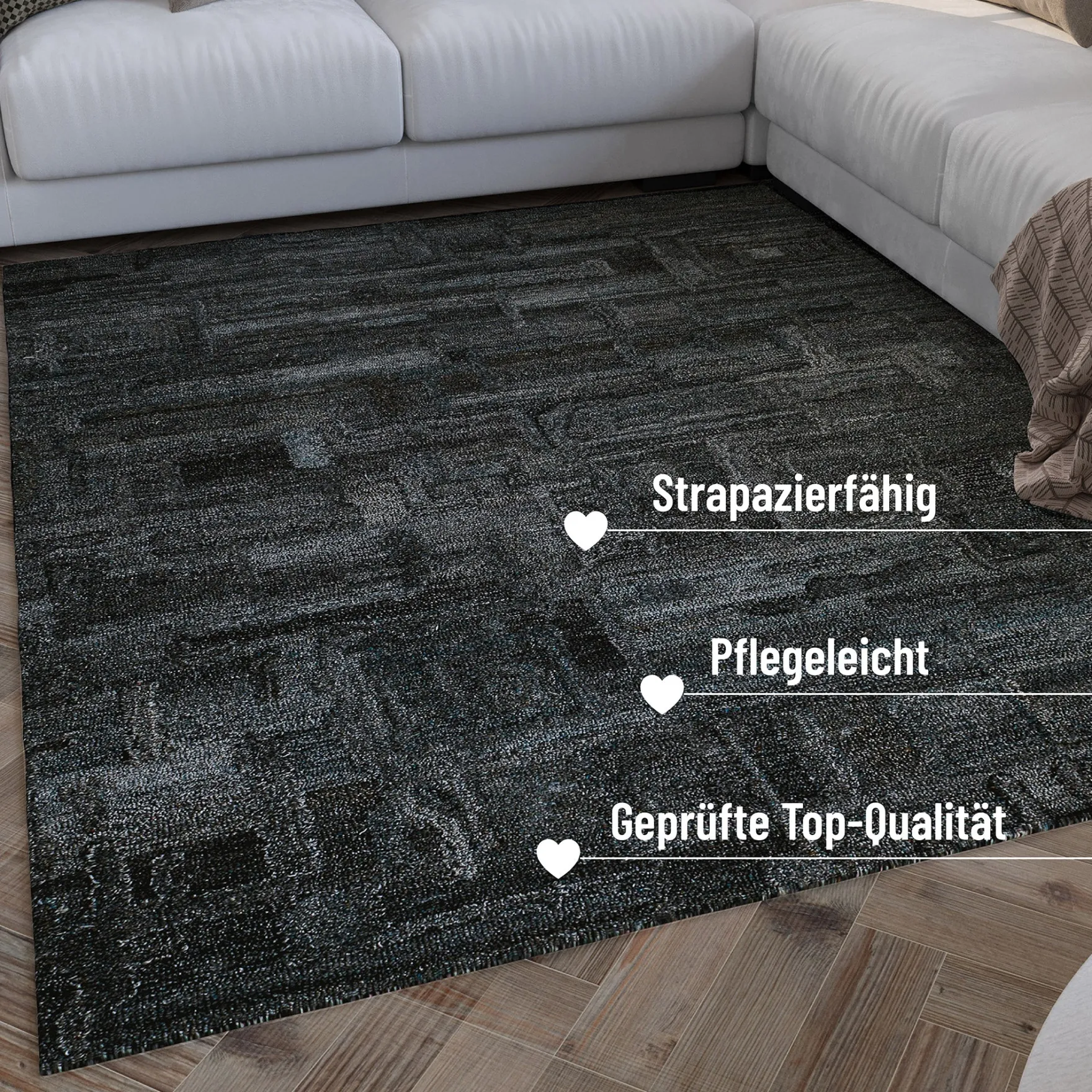 Kurzflor Teppich Blau Grau "Hamptons FORTYTWO" WECONhome