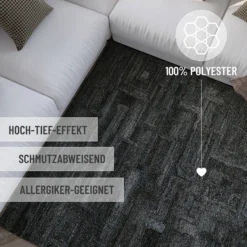Kurzflor Teppich Blau Grau