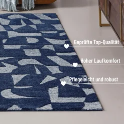 Kurzflorteppich Blau meliert aus Schurwolle "Ocean State" WECONhome