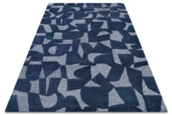 Kurzflorteppich Blau meliert aus Schurwolle
