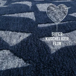 Kurzflorteppich Blau meliert aus Schurwolle