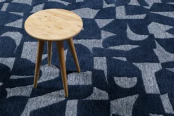 Kurzflorteppich Blau meliert aus Schurwolle