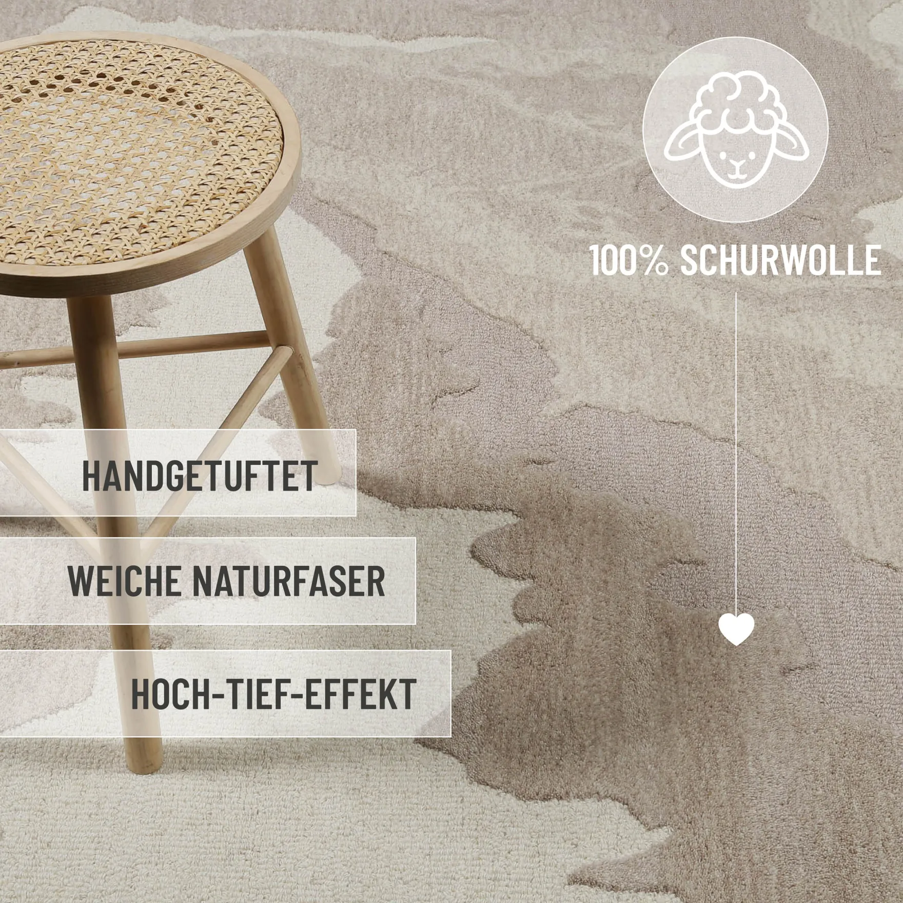 Kurzflorteppich Braun Multi aus Schurwolle "Carlo" WECONhome