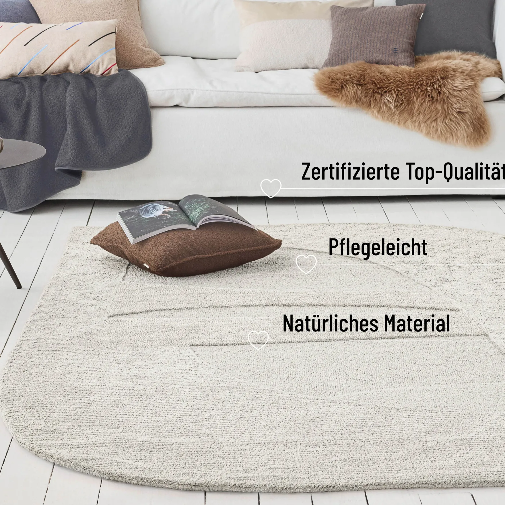 Kurzflorteppich Creme Weiß aus Schurwolle "Dodo" WECONhome