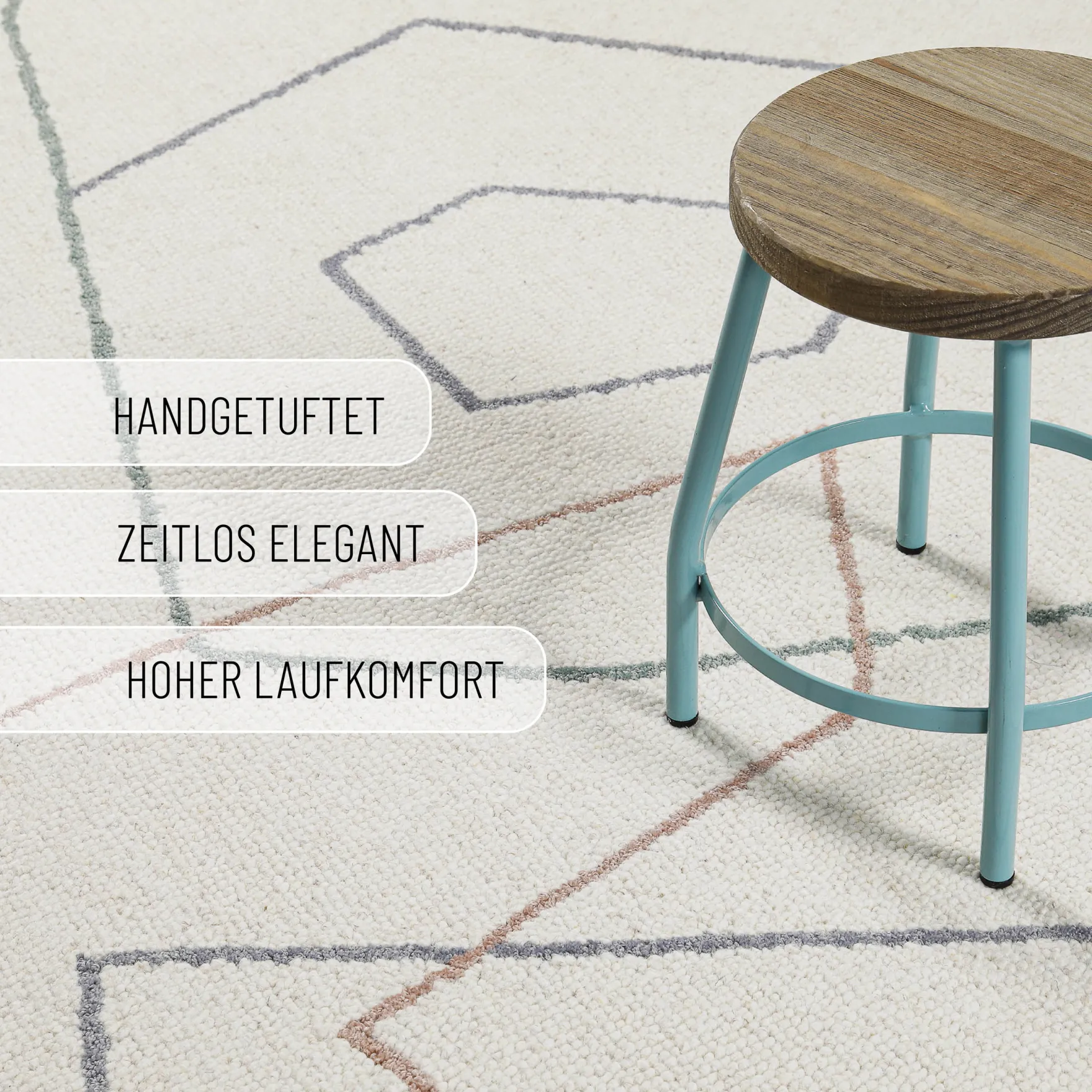 Kurzflorteppich Creme Weiß aus Schurwolle "Nox" WECONhome