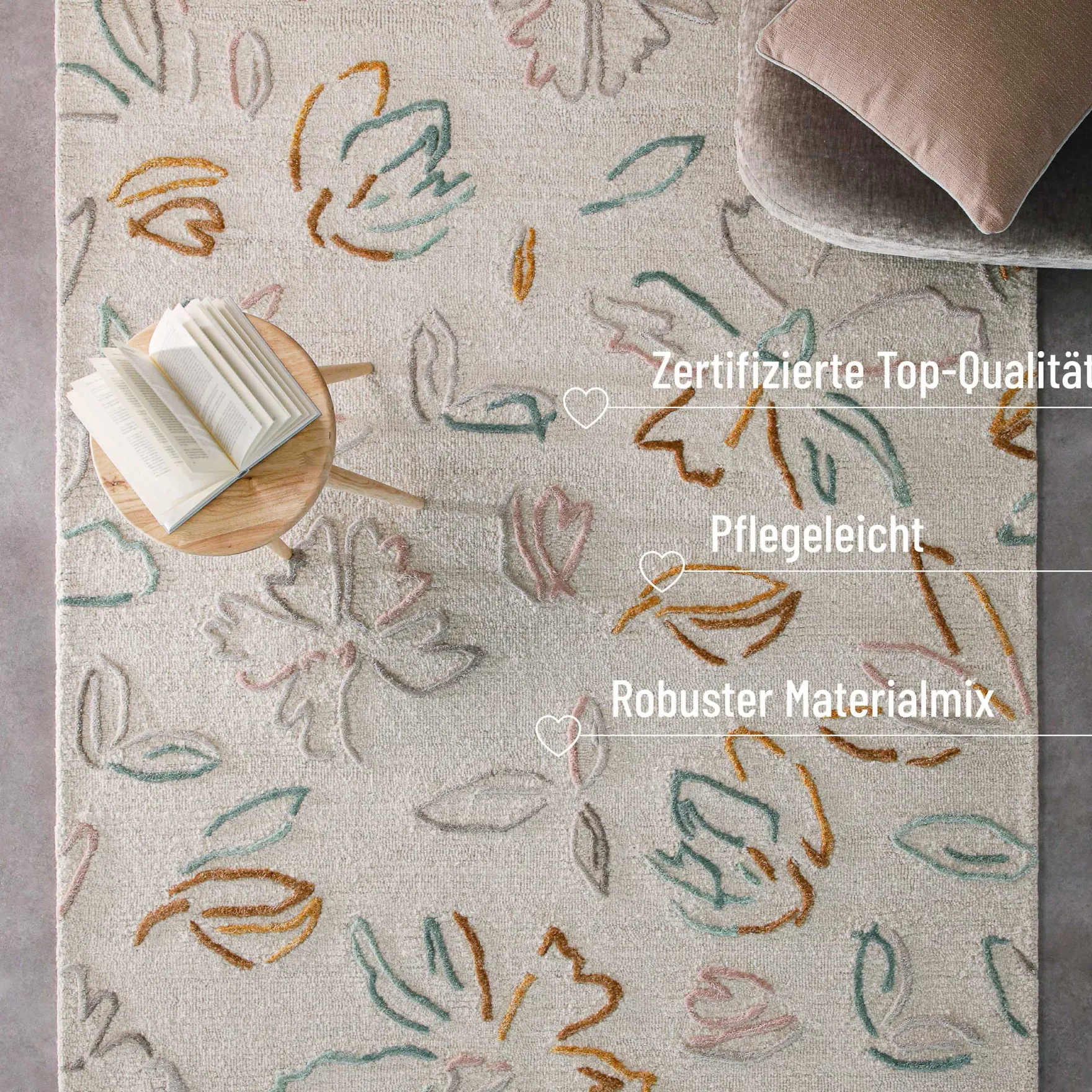 Kurzflorteppich Creme Weiß aus Schurwolle "Vee" WECONhome
