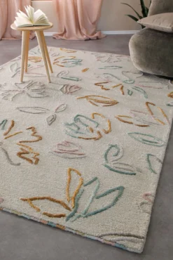 Kurzflorteppich Creme Weiß aus Schurwolle