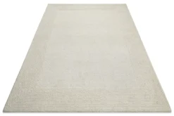 Kurzflor Teppich Creme Weiß aus Schurwolle 