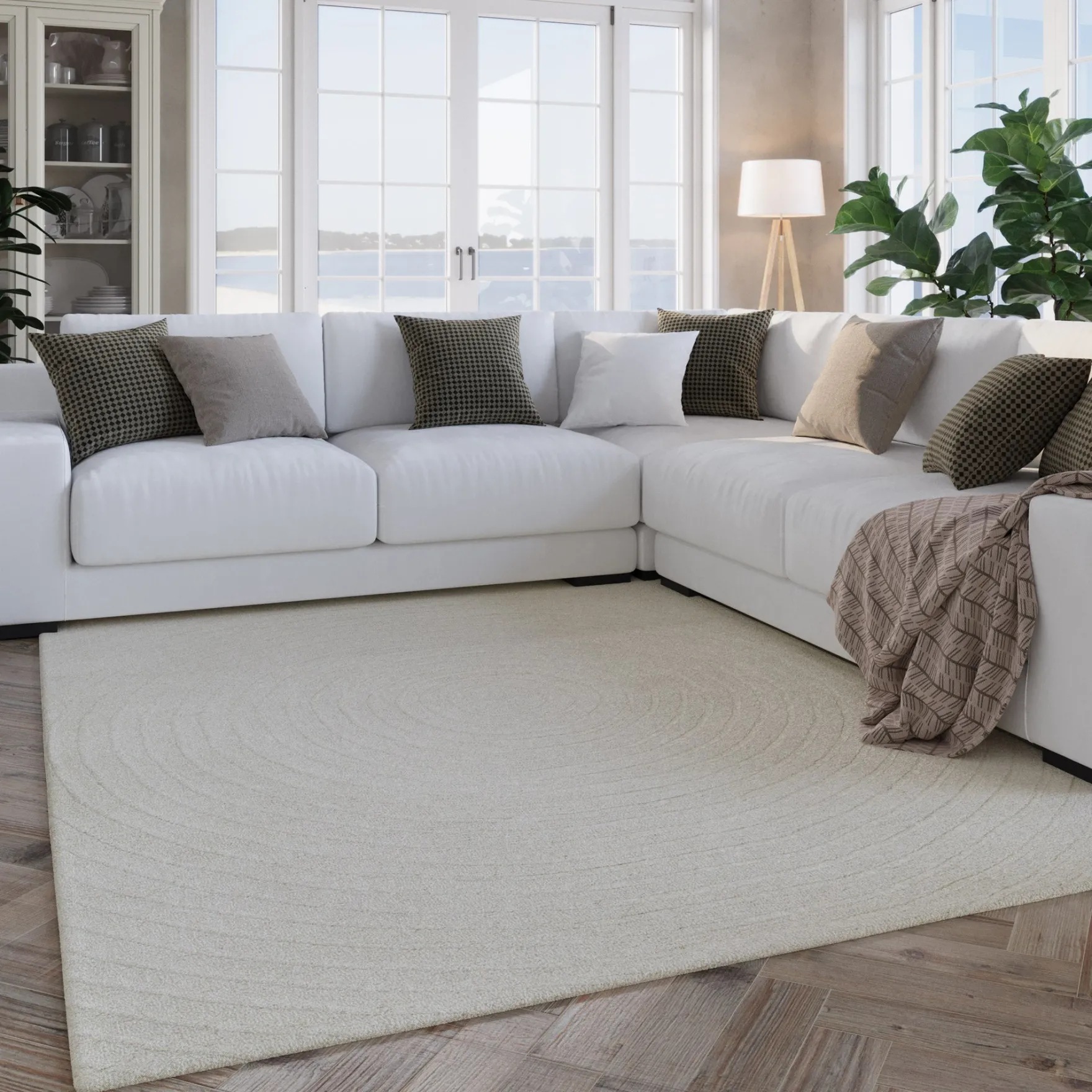 Kurzflor Teppich Creme Weiß aus Schurwolle "Hamptons NINETEEN" WECONhome
