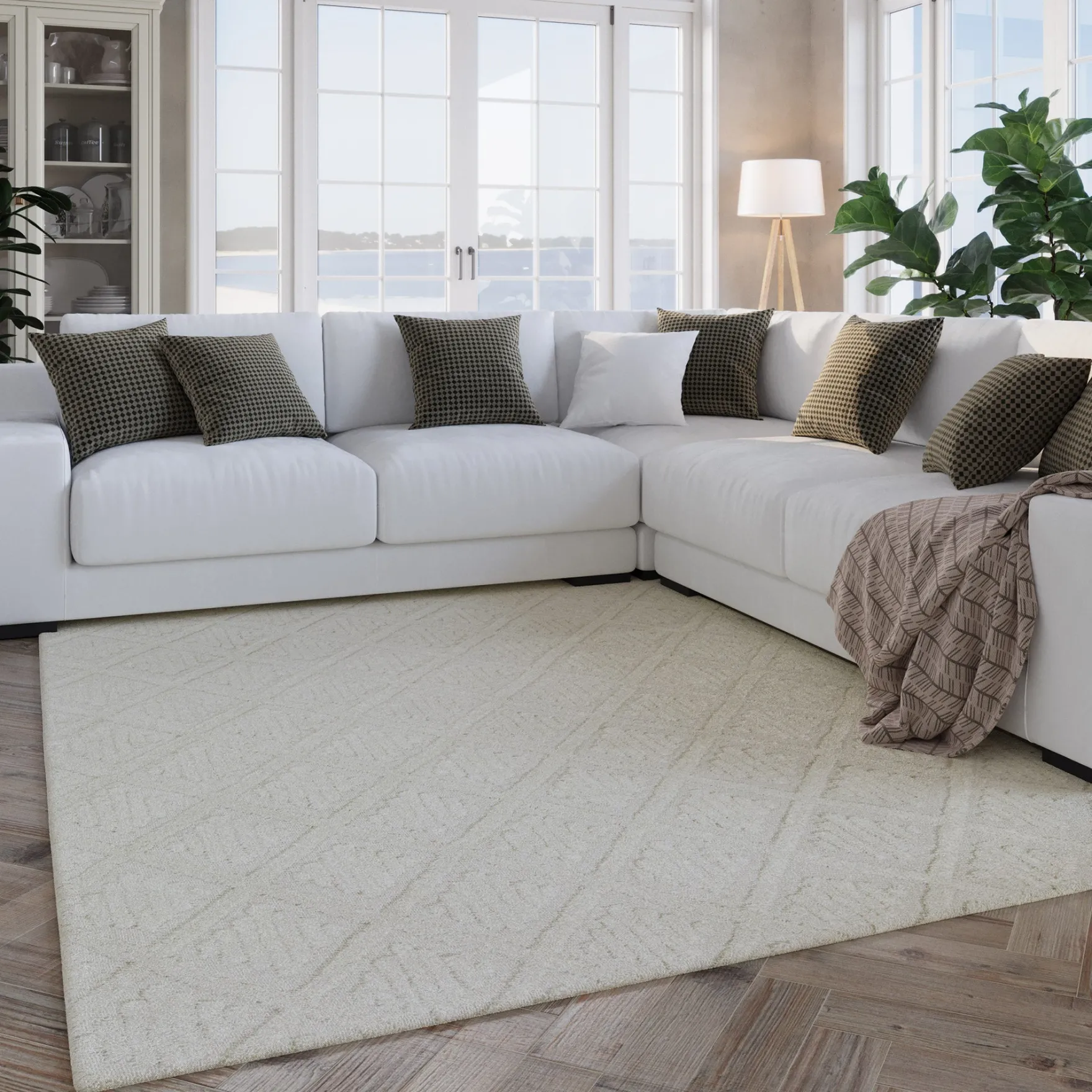 Kurzflor Teppich Creme Weiß aus Schurwolle "Hamptons SEVENTEEN" WECONhome
