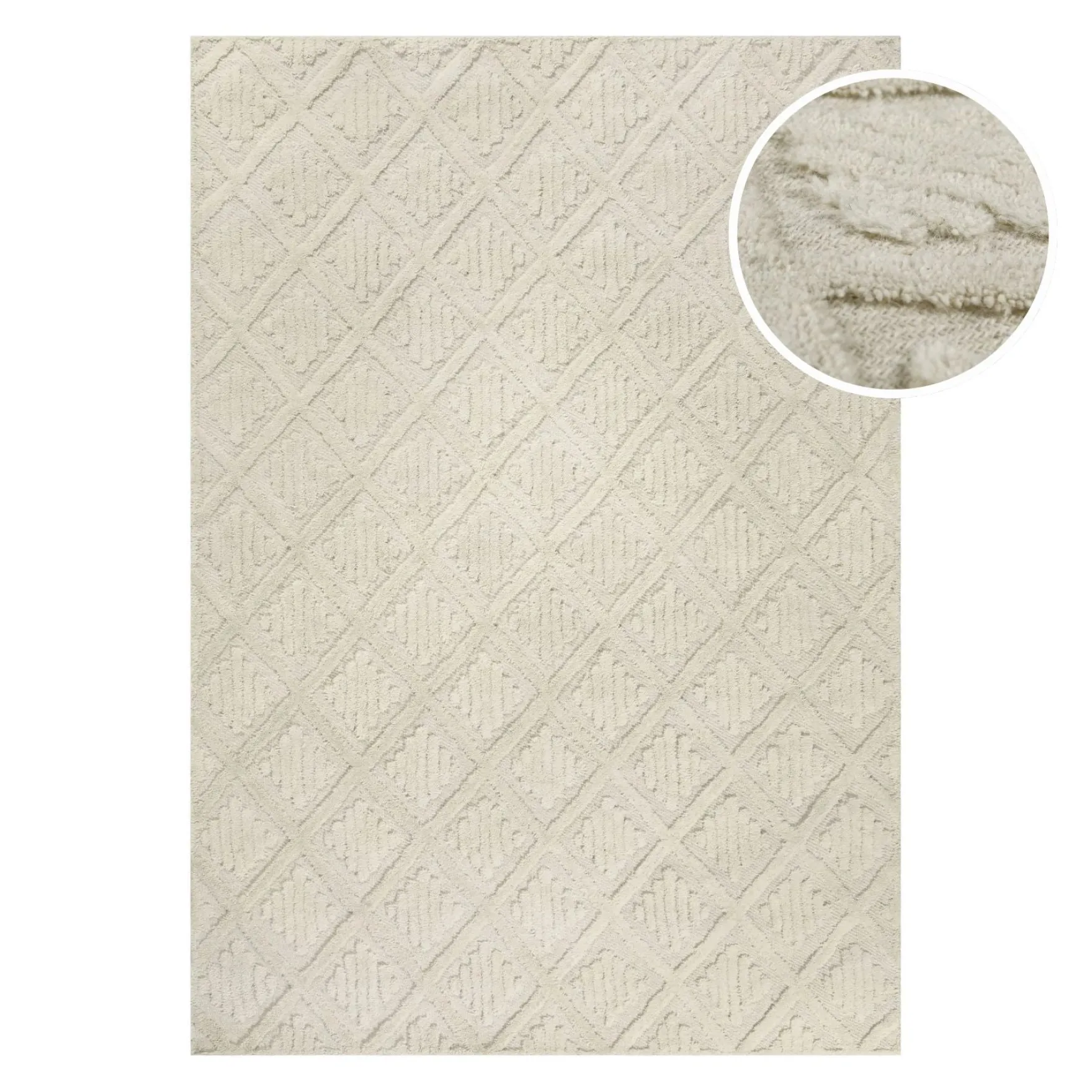 Kurzflor Teppich Creme Weiß aus Schurwolle "Hamptons SEVENTEEN" WECONhome