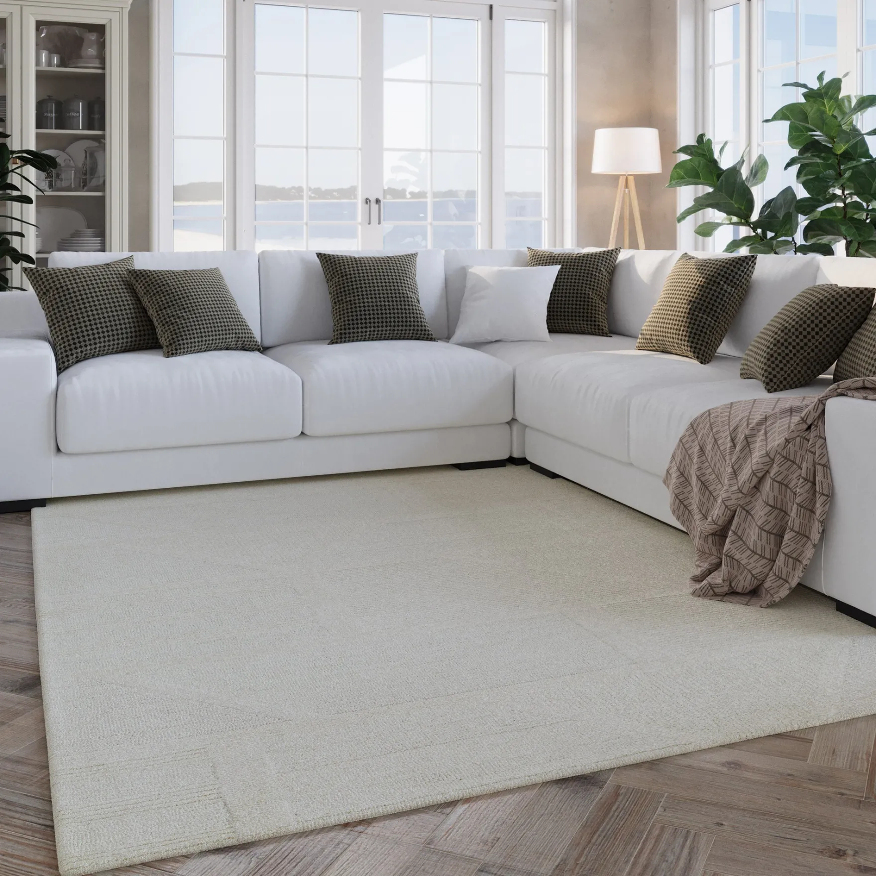 Kurzflor Teppich Creme Weiß aus Schurwolle "Hamptons FIFTEEN" WECONhome