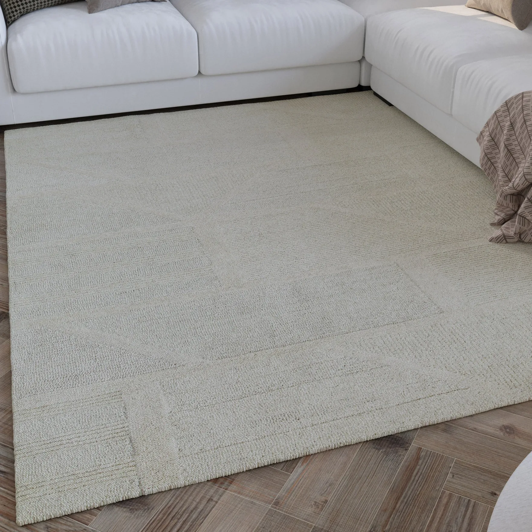 Kurzflor Teppich Creme Weiß aus Schurwolle "Hamptons FIFTEEN" WECONhome