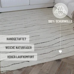 Kurzflor Teppich Creme Weiß aus Schurwolle 