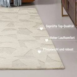 Kurzflorteppich Creme Weiß aus Schurwolle 