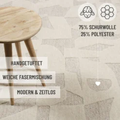 Kurzflorteppich Creme Weiß aus Schurwolle 