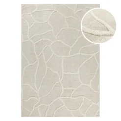 Kurzflor Teppich Creme Weiß