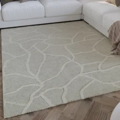 Kurzflor Teppich Creme Weiß