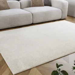 Kurzflorteppich Creme Weiß 