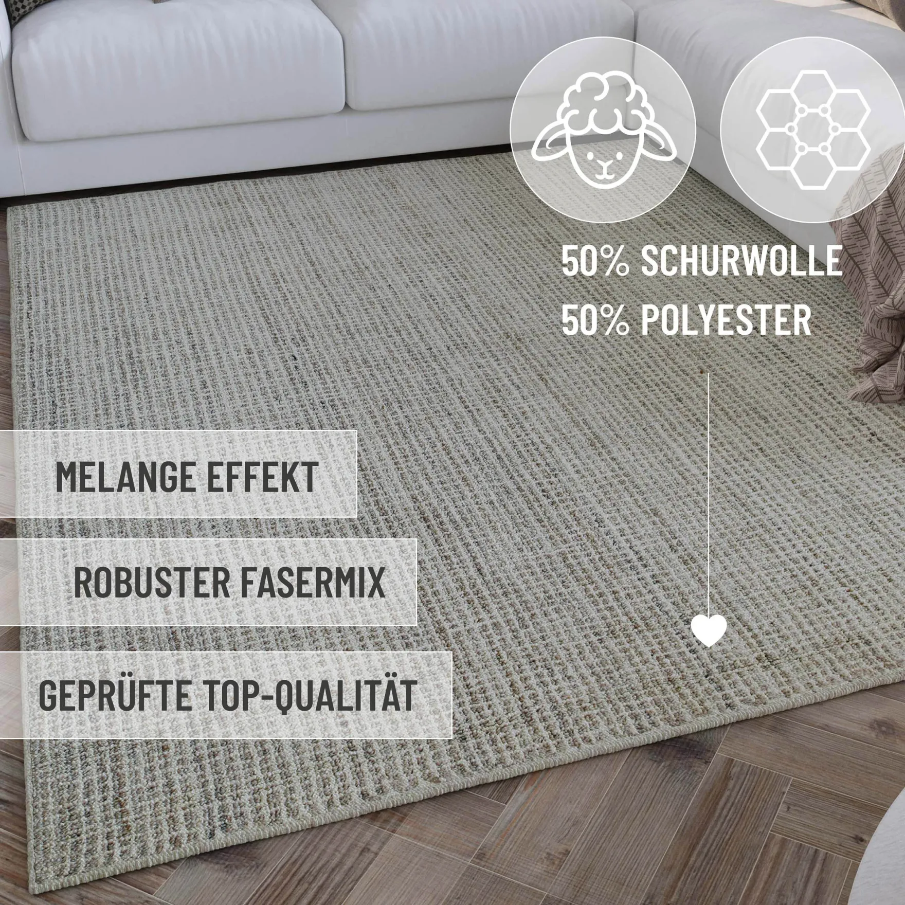 Kurzflor Teppich Greige meliert "Hamptons FOURTEEN" WECONhome