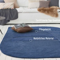 Kurzflorteppich Kobalt Blau aus Schurwolle 