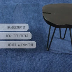 Kurzflorteppich Kobalt Blau aus Schurwolle 
