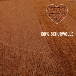 Kurzflorteppich Lehm Braun Weiß aus Schurwolle 