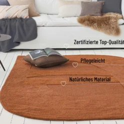 Kurzflorteppich Lehm Braun Weiß aus Schurwolle 