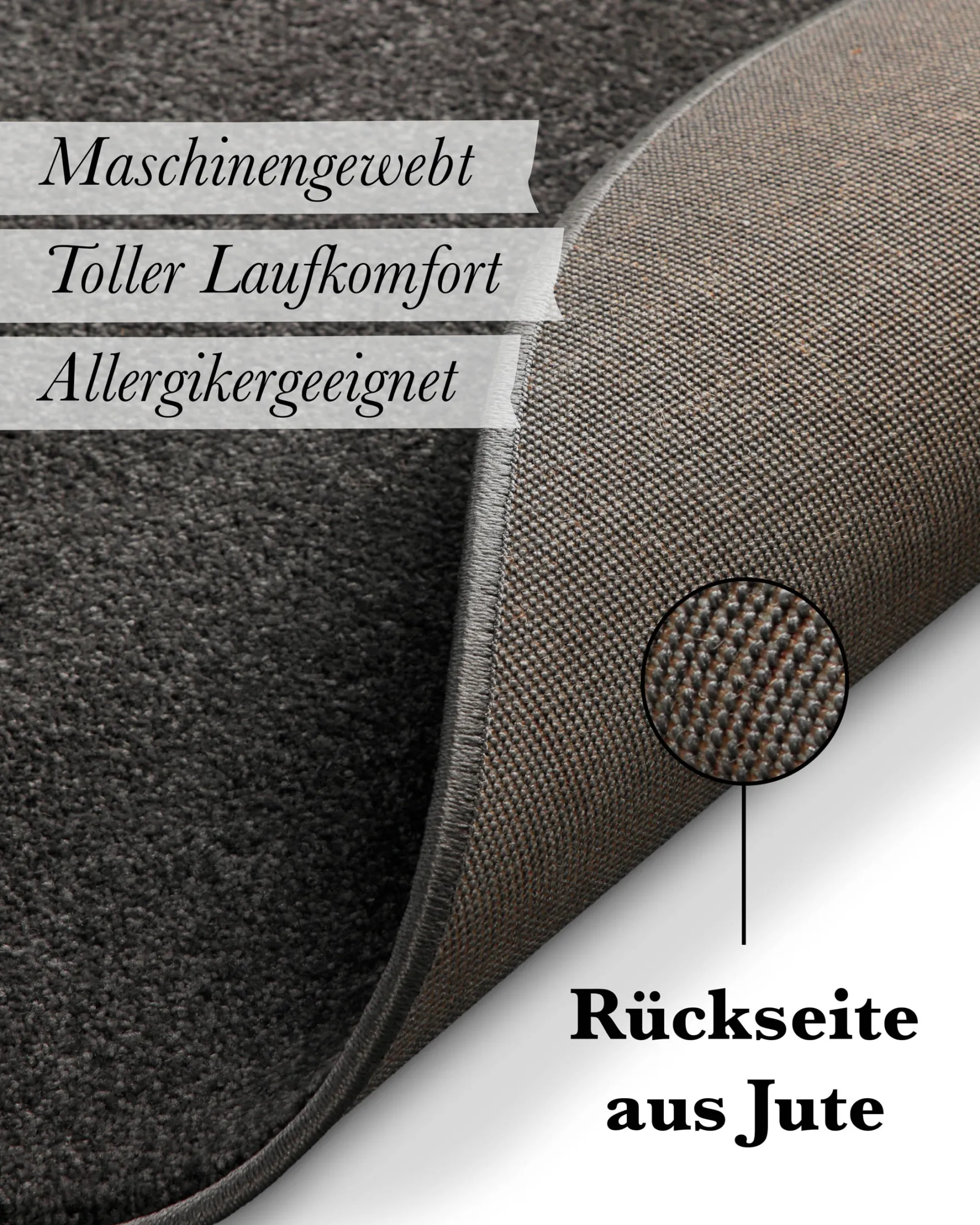 Kurzflorteppich Rund Anthrazit grau "Freja" WECONhome Basics
