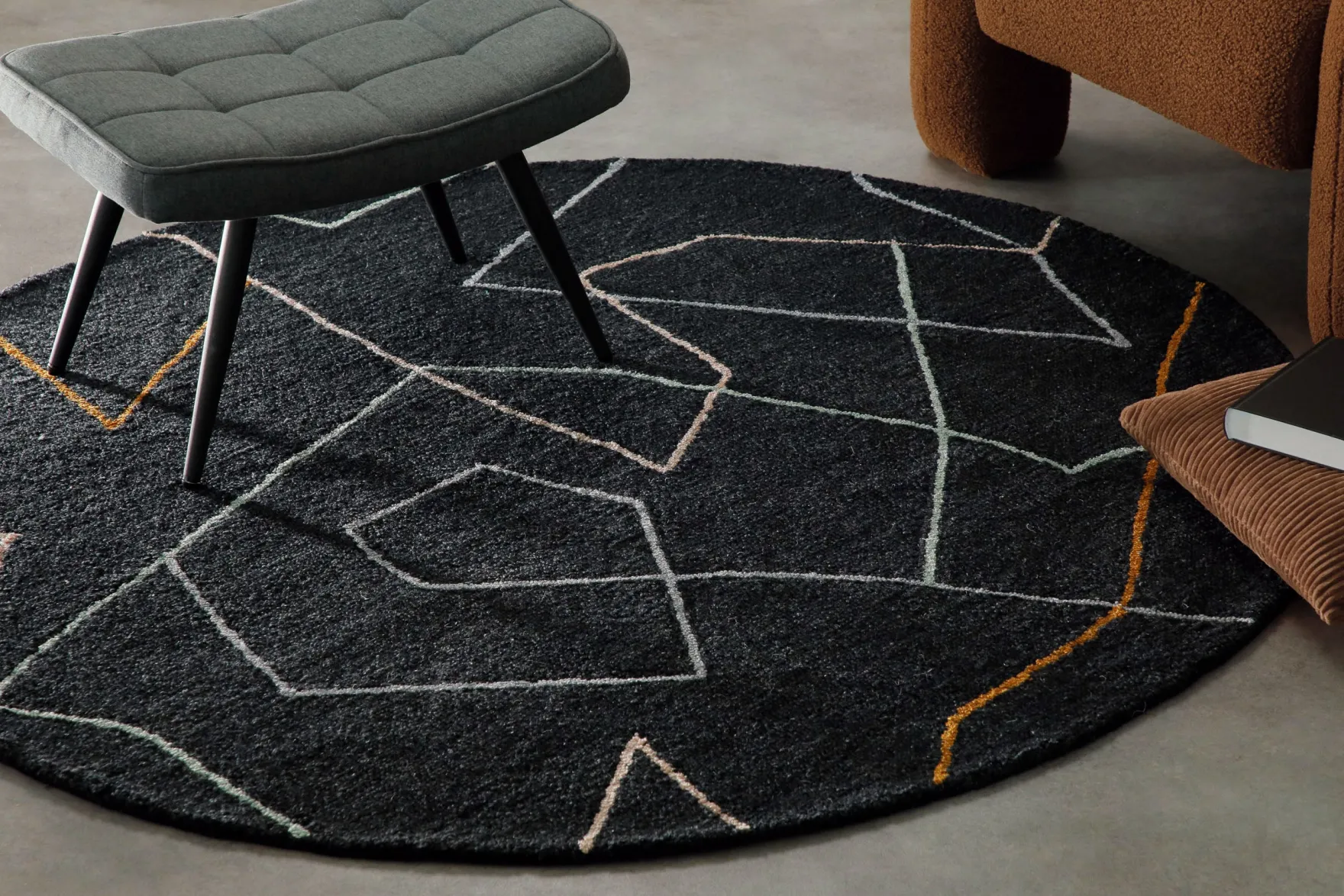 Kurzflorteppich Rund Anthrazit aus Schurwolle "Nox" WECONhome