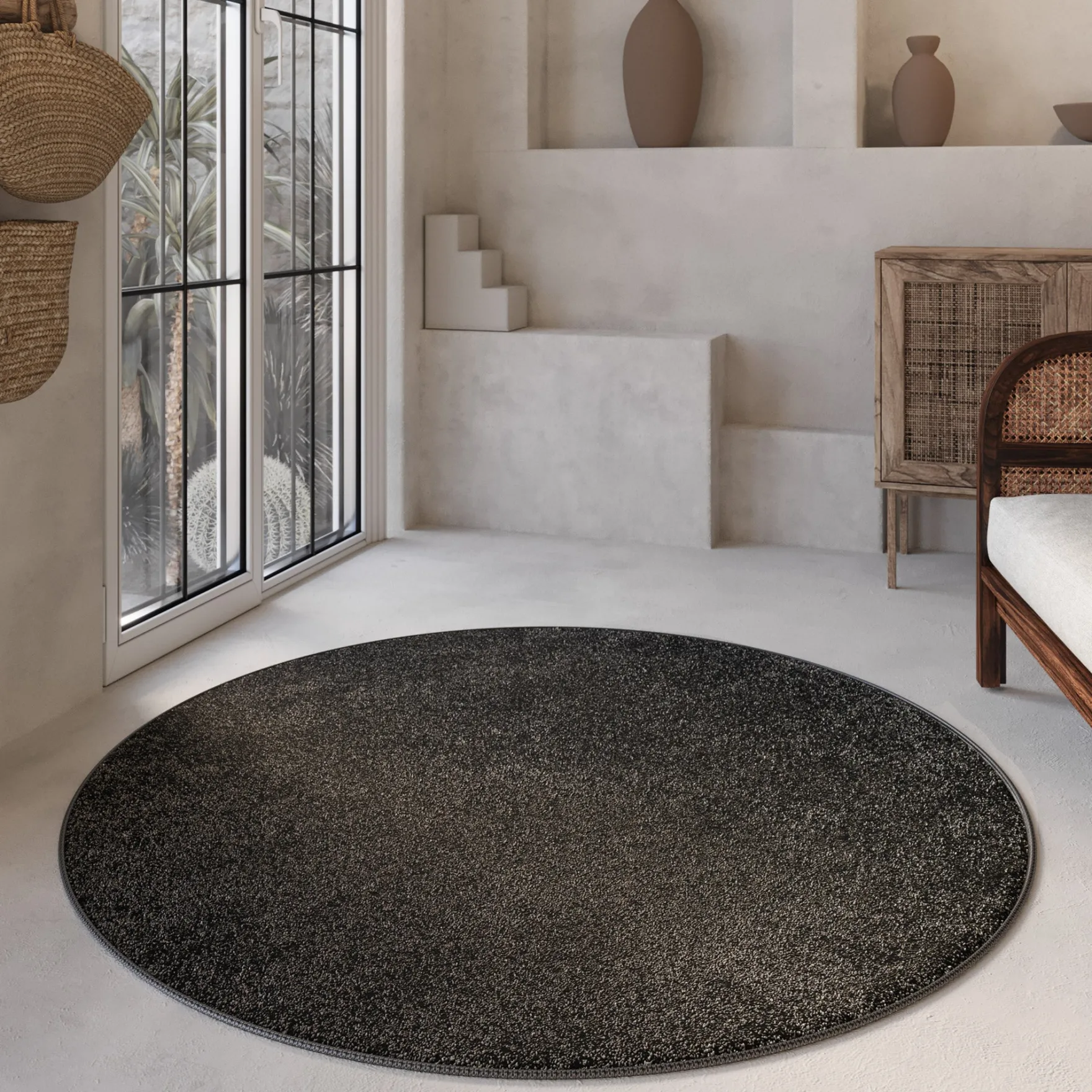 Kurzflorteppich Rund Anthrazit "Nova" WECONhome Basics