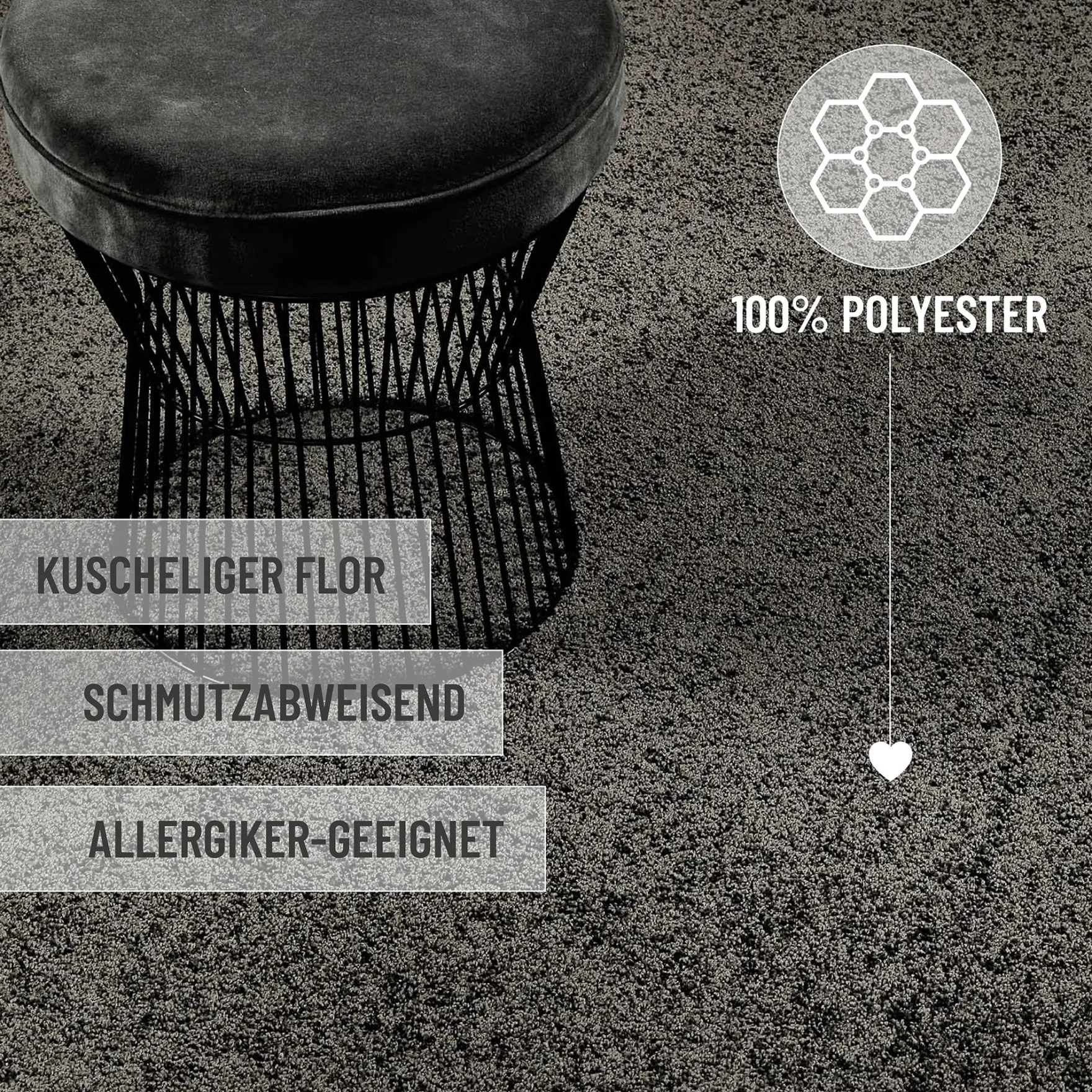 Kurzflorteppich Rund Anthrazit "Nova" WECONhome Basics