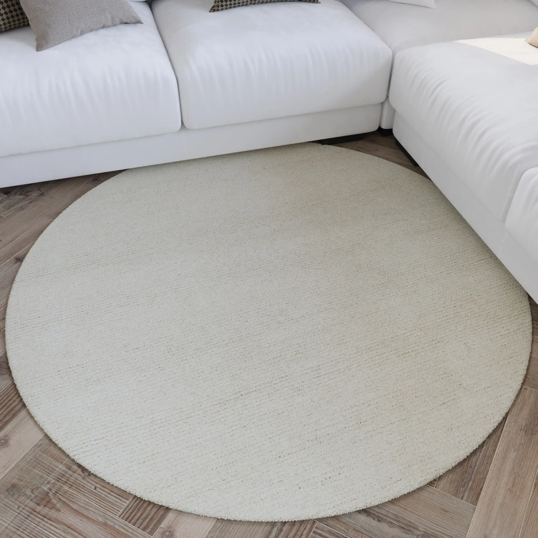 Kurzflor Teppich Rund Creme Weiß "Hamptons THIRTYTWO" WECONhome