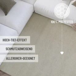 Kurzflor Teppich Rund Creme Weiß