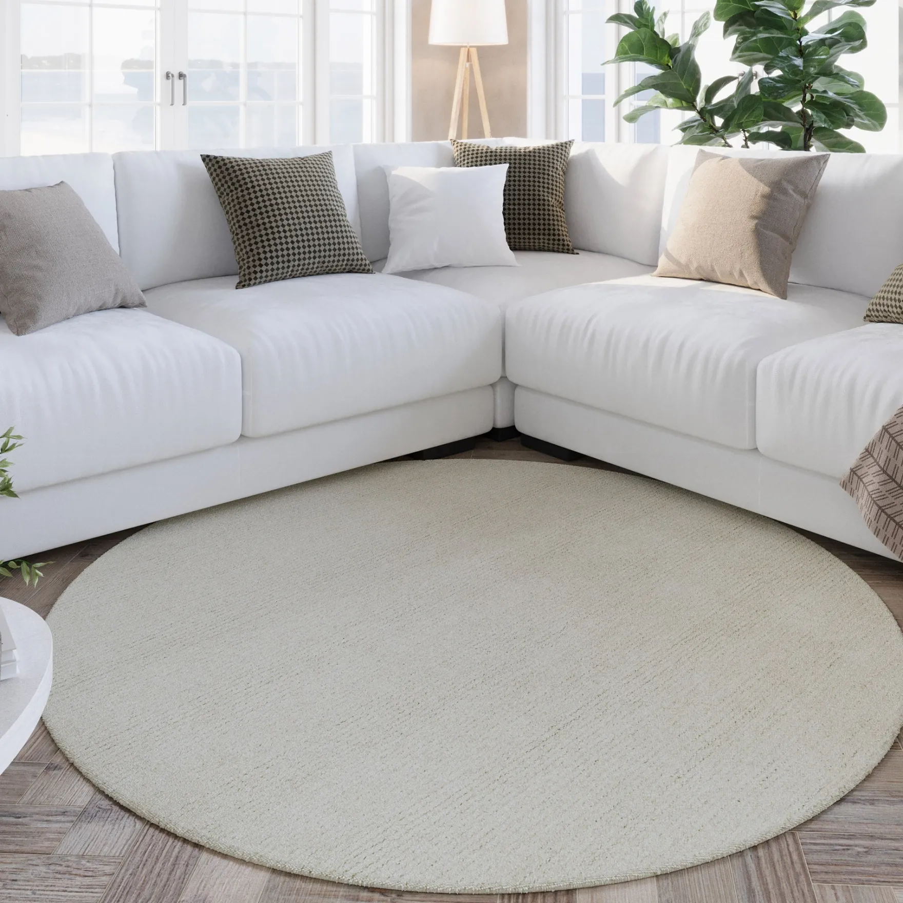 Kurzflor Teppich Rund Creme Weiß "Hamptons THIRTYTWO" WECONhome